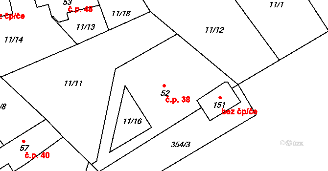 Malovidy 38, Rataje nad Sázavou na parcele st. 52 v KÚ Malovidy, Katastrální mapa