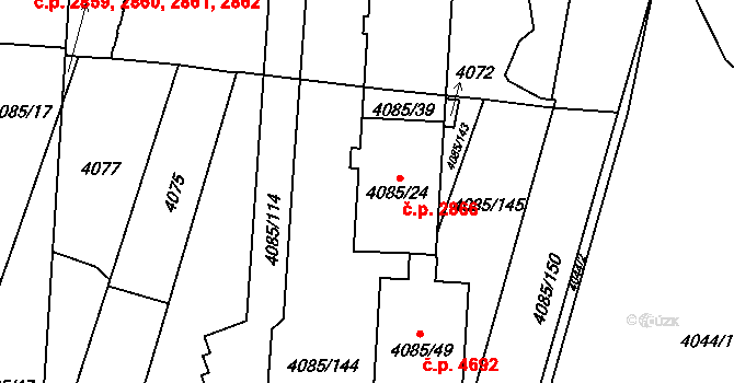 Jihlava 2866 na parcele st. 4085/24 v KÚ Jihlava, Katastrální mapa