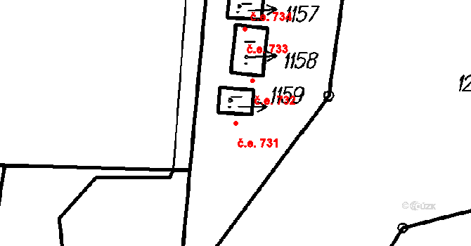Čeladná 731 na parcele st. 1159 v KÚ Čeladná, Katastrální mapa