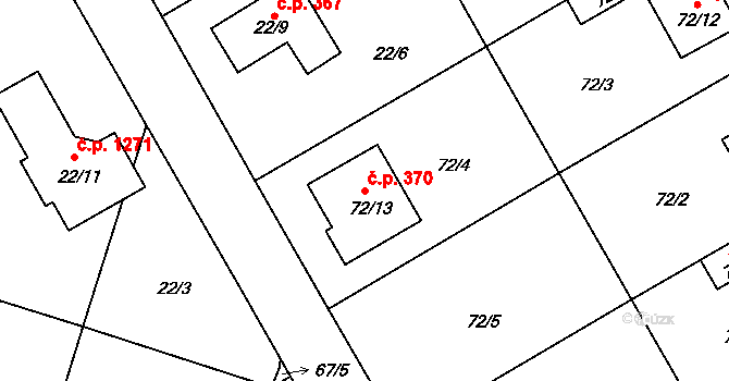 Lyžbice 370, Třinec na parcele st. 72/13 v KÚ Lyžbice, Katastrální mapa