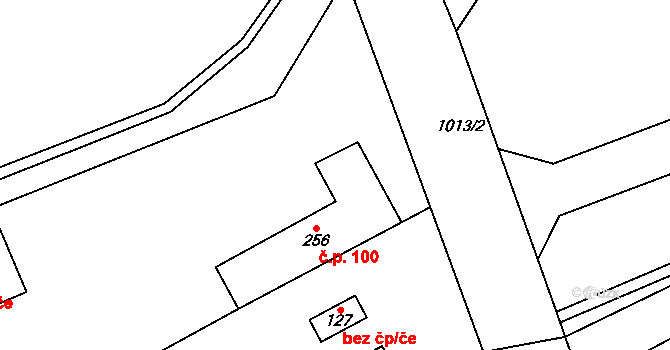 Všeradice 100 na parcele st. 256 v KÚ Všeradice, Katastrální mapa