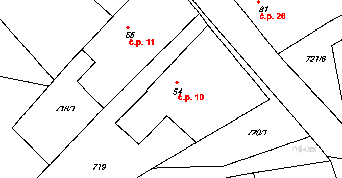 Obora 10, Obrubce na parcele st. 54 v KÚ Obrubce, Katastrální mapa