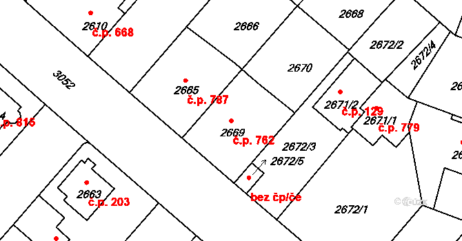 Čelákovice 762 na parcele st. 2669 v KÚ Čelákovice, Katastrální mapa