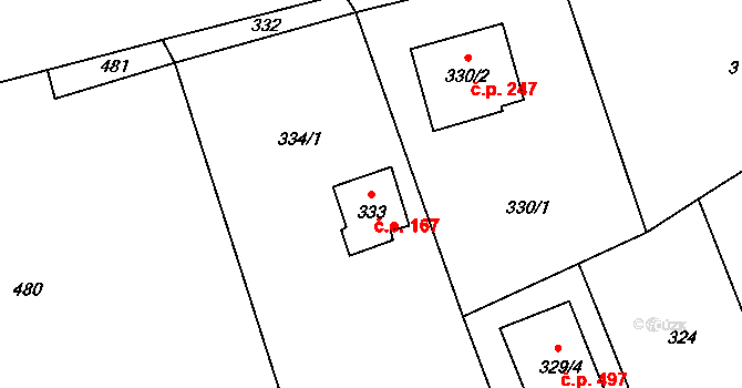 Lety 167 na parcele st. 333 v KÚ Lety u Dobřichovic, Katastrální mapa
