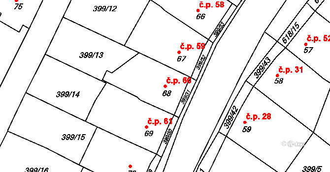 Cekov 60 na parcele st. 68 v KÚ Cekov, Katastrální mapa