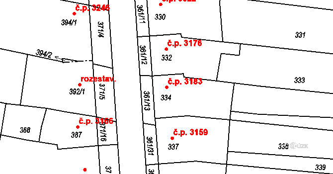 Boršov 3183, Kyjov na parcele st. 334 v KÚ Boršov u Kyjova, Katastrální mapa