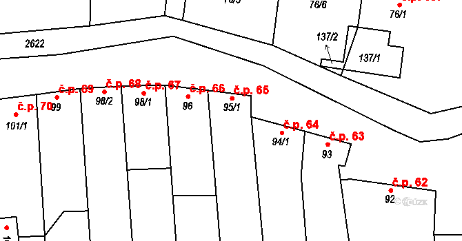 Tasov 65 na parcele st. 95/1 v KÚ Tasov nad Veličkou, Katastrální mapa