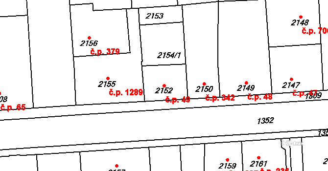 Kročehlavy 49, Kladno na parcele st. 2152 v KÚ Kročehlavy, Katastrální mapa