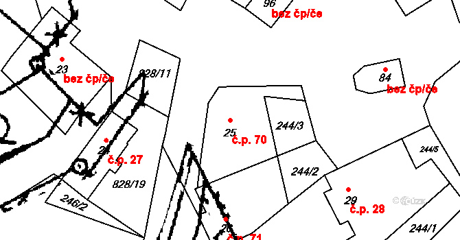 Dolní Bolíkov 70, Cizkrajov na parcele st. 25 v KÚ Dolní Bolíkov, Katastrální mapa