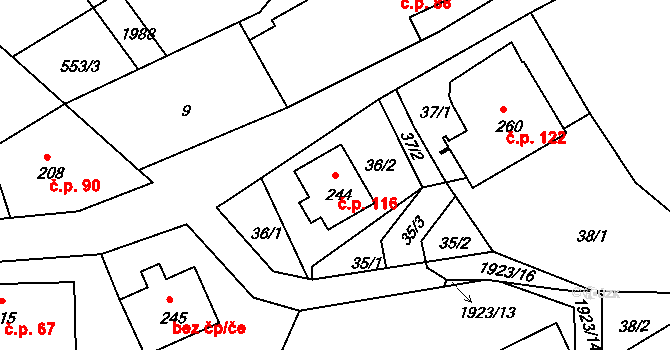 Andělka 116, Višňová na parcele st. 244 v KÚ Andělka, Katastrální mapa