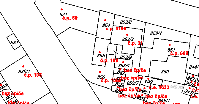 Děčín IV-Podmokly 188, Děčín na parcele st. 855 v KÚ Podmokly, Katastrální mapa