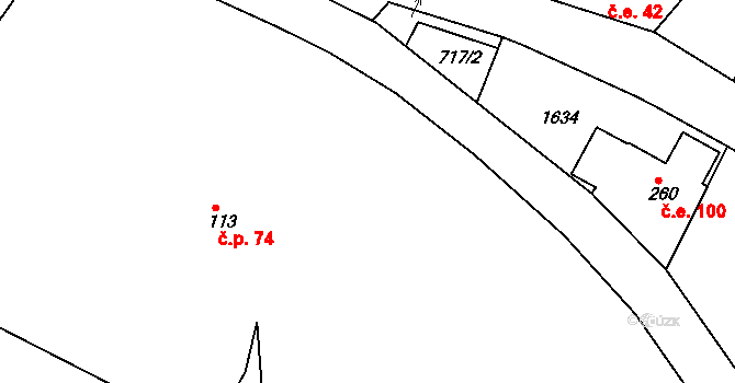 Horní Lipová 74, Lipová-lázně na parcele st. 113 v KÚ Horní Lipová, Katastrální mapa
