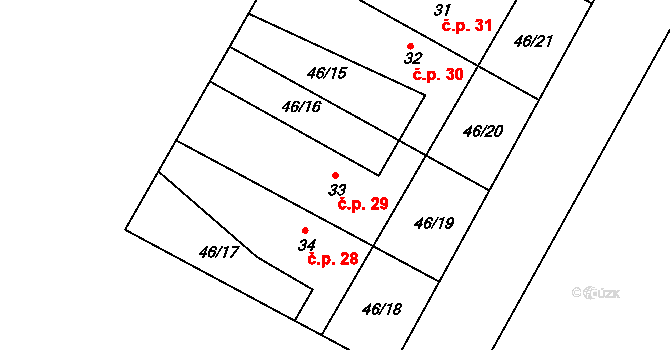Drasty 29, Klecany na parcele st. 33 v KÚ Drasty, Katastrální mapa