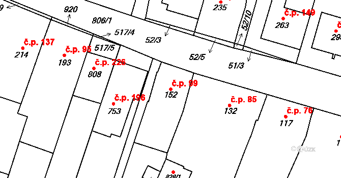 Míškovice 99 na parcele st. 152 v KÚ Míškovice, Katastrální mapa