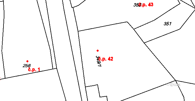 Krčmaň 42 na parcele st. 349/1 v KÚ Krčmaň, Katastrální mapa