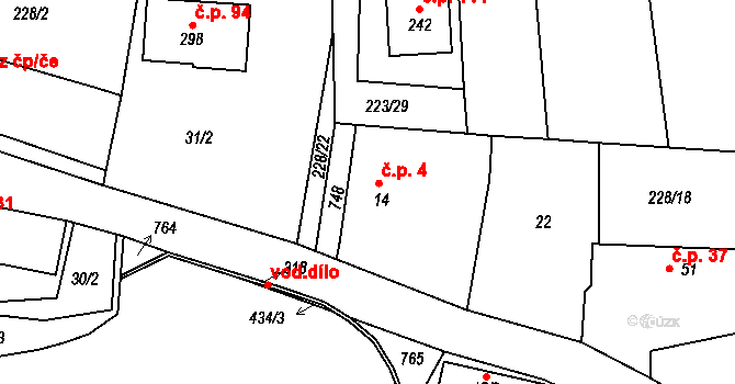 Drásov 4 na parcele st. 14 v KÚ Drásov u Příbramě, Katastrální mapa