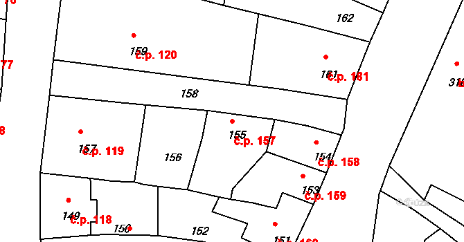 Mimoň III 157, Mimoň na parcele st. 155 v KÚ Mimoň, Katastrální mapa
