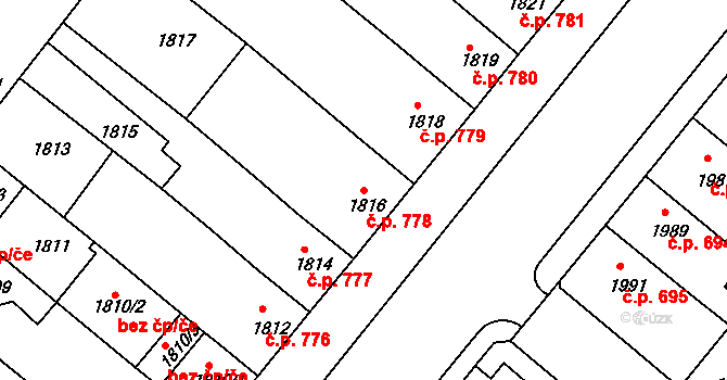 Roudnice nad Labem 778 na parcele st. 1816 v KÚ Roudnice nad Labem, Katastrální mapa