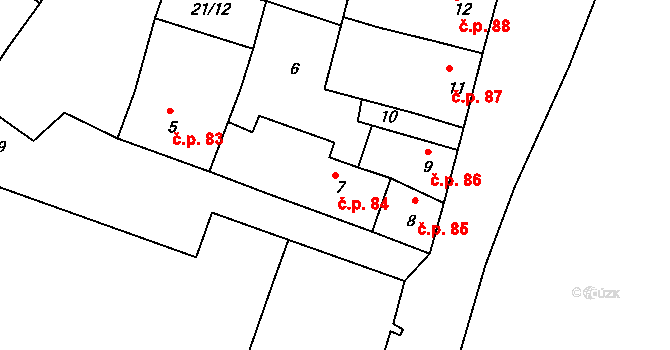 Březnice 84 na parcele st. 7 v KÚ Březnice, Katastrální mapa