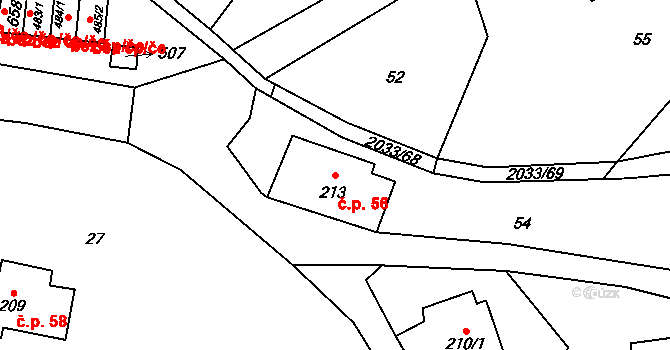 Jamné nad Orlicí 56 na parcele st. 213 v KÚ Jamné nad Orlicí, Katastrální mapa