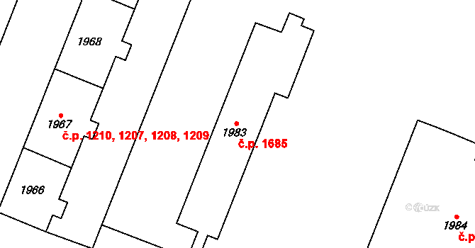 Kadaň 1685 na parcele st. 1983 v KÚ Kadaň, Katastrální mapa
