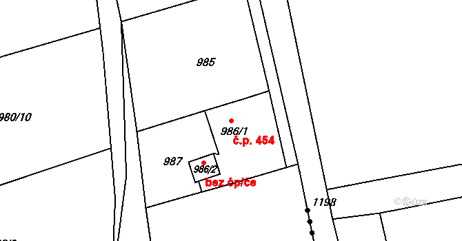 Proboštov 454 na parcele st. 986/1 v KÚ Proboštov u Teplic, Katastrální mapa