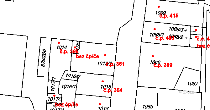 Postoloprty 361 na parcele st. 1013/1 v KÚ Postoloprty, Katastrální mapa
