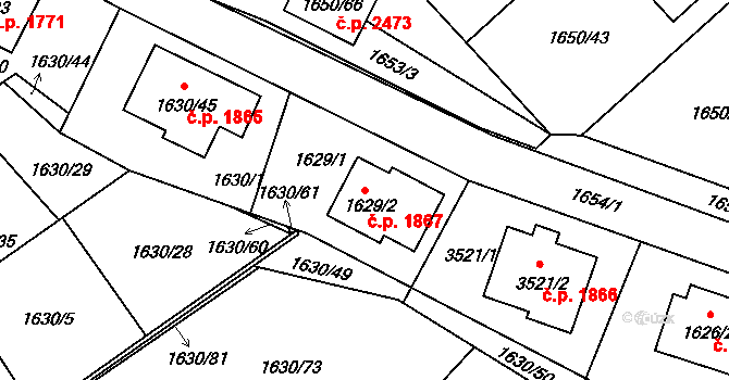Pelhřimov 1867 na parcele st. 1629/2 v KÚ Pelhřimov, Katastrální mapa