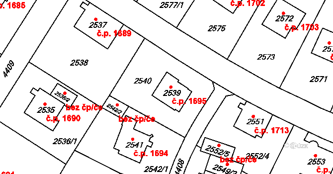 Teplice 1695 na parcele st. 2539 v KÚ Teplice, Katastrální mapa