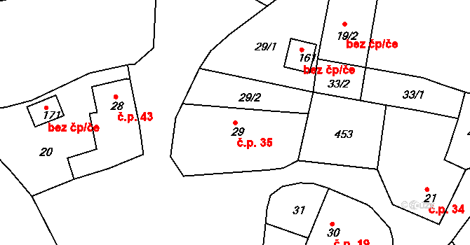 Borek 35, Rokycany na parcele st. 29 v KÚ Borek u Rokycan, Katastrální mapa