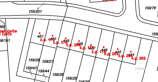 Háje 172, Cheb na parcele st. 448 v KÚ Háje u Chebu, Katastrální mapa