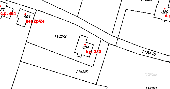Bublava 380 na parcele st. 404 v KÚ Bublava, Katastrální mapa