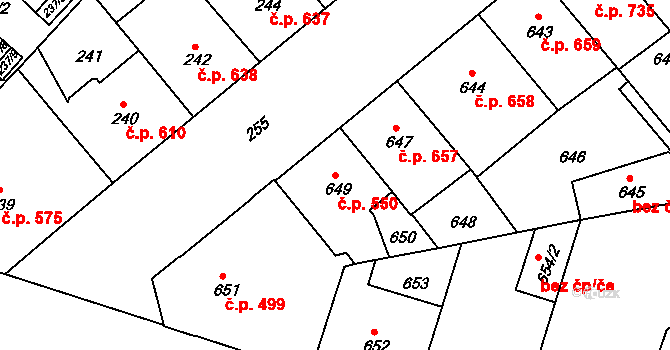 Žižkov 550, Praha na parcele st. 649 v KÚ Žižkov, Katastrální mapa
