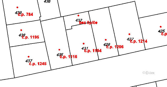 Žižkov 1194, Praha na parcele st. 431 v KÚ Žižkov, Katastrální mapa