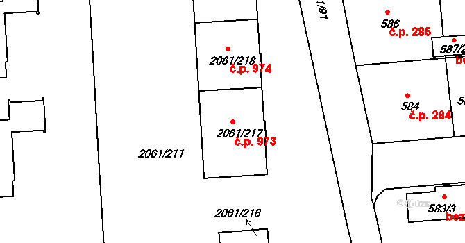 České Budějovice 2 973,974,975, České Budějovice na parcele st. 2061/217 v KÚ České Budějovice 2, Katastrální mapa