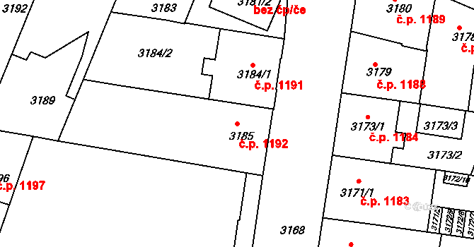 České Budějovice 3 1192, České Budějovice na parcele st. 3185 v KÚ České Budějovice 3, Katastrální mapa