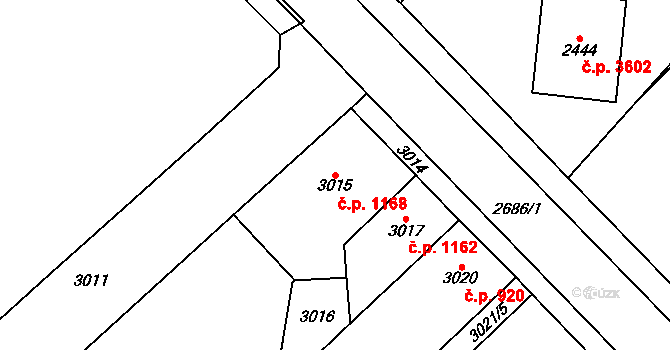 Chomutov 1168 na parcele st. 3015 v KÚ Chomutov I, Katastrální mapa