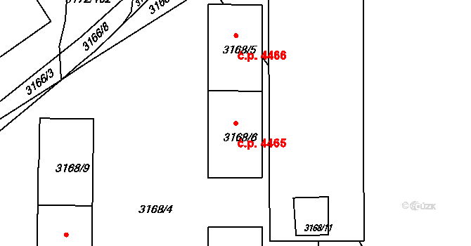 Chomutov 4465 na parcele st. 3168/6 v KÚ Chomutov II, Katastrální mapa