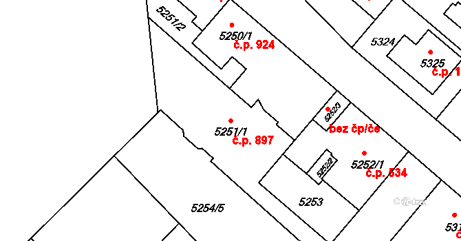 Liberec I-Staré Město 897, Liberec na parcele st. 5251/1 v KÚ Liberec, Katastrální mapa