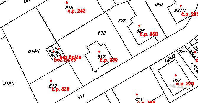 Liberec XI-Růžodol I 250, Liberec na parcele st. 617 v KÚ Růžodol I, Katastrální mapa