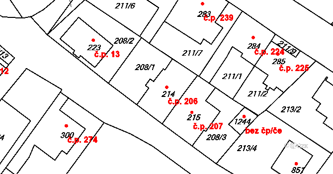 Hylváty 206, Ústí nad Orlicí na parcele st. 214 v KÚ Hylváty, Katastrální mapa