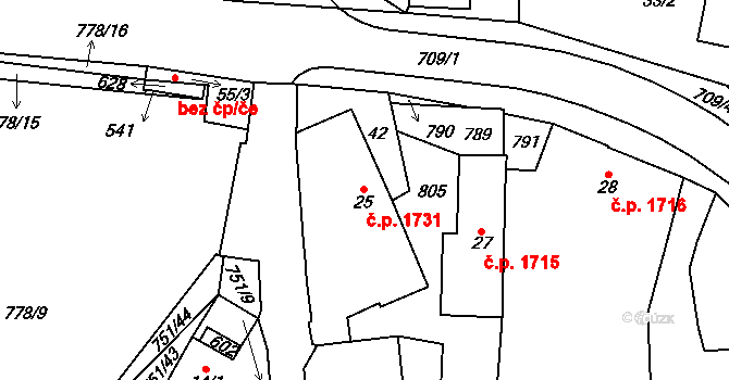 Havlíčkův Brod 1731 na parcele st. 25 v KÚ Perknov, Katastrální mapa