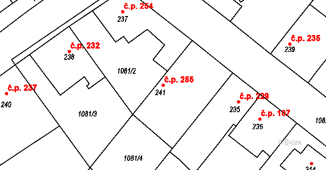 Ovčáry 255 na parcele st. 241 v KÚ Ovčáry u Kolína, Katastrální mapa