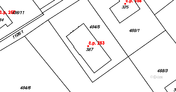 Horní Kostelec 253, Červený Kostelec na parcele st. 387 v KÚ Horní Kostelec, Katastrální mapa