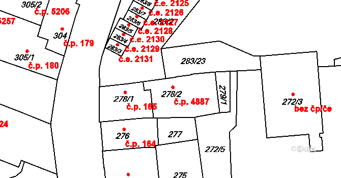 Jihlava 4887 na parcele st. 278/2 v KÚ Jihlava, Katastrální mapa
