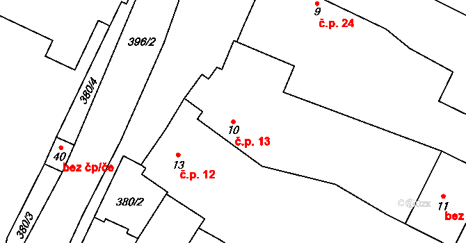 Trnová 13, Katusice na parcele st. 10 v KÚ Trnová u Katusic, Katastrální mapa