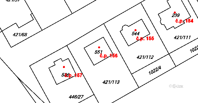 Dušejov 156 na parcele st. 551 v KÚ Dušejov, Katastrální mapa