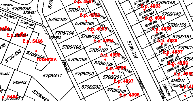 Jihlava 4995 na parcele st. 5706/197 v KÚ Jihlava, Katastrální mapa