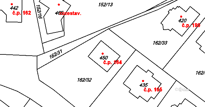 Sedlčánky 164, Čelákovice na parcele st. 450 v KÚ Sedlčánky, Katastrální mapa