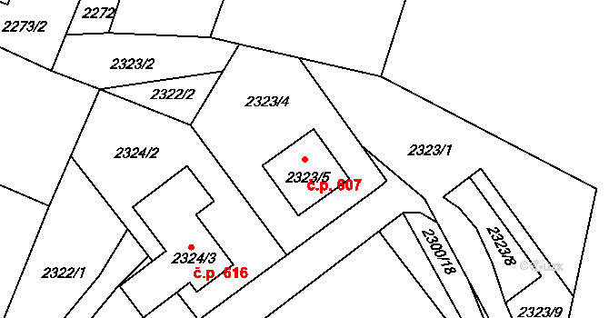 Želechovice nad Dřevnicí 607 na parcele st. 2323/5 v KÚ Želechovice nad Dřevnicí, Katastrální mapa
